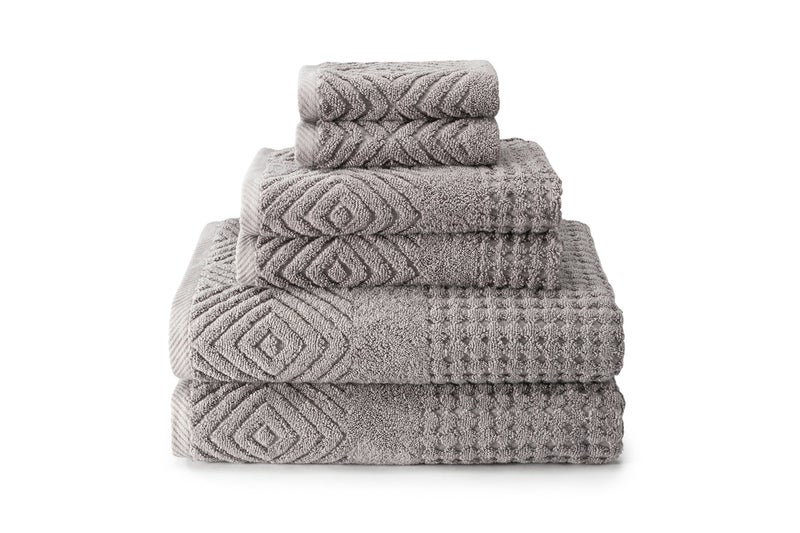 TexereSilk Texere 100% Organic Cotton Diamond Jacquard 700 GSM Luxury Bath Towel Sets - 2 Ultra Soft, Large Bath Towels, 2 Hand Towels, 2 Washcloths (Diamond, Cathedral Gray, 6 Piece) - Image 1
